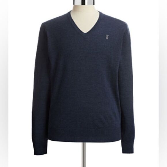 Bruun And Stengade Ribbed V-Neck Sweater-NIGHT-Large - Picture 1 of 3